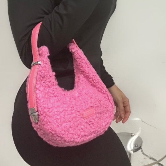 Teddy bag, Fluffy Hobo Bag, Solid Color Shoulder Bag, Women's Zipper Handbag pin - Picture 1 of 3